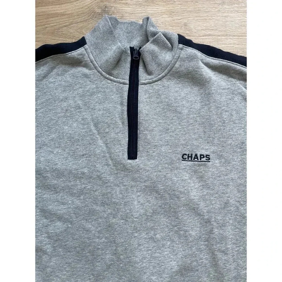 Chaps Men’s Quarter Zip Pullover Sweatshirt Gray Blue XXL - Picture 4 of 9
